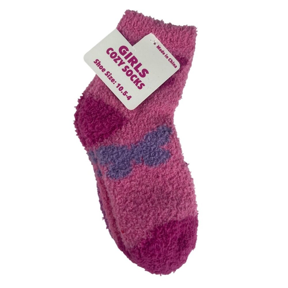Cozy Socks Girls Pink Purple Butterfly Shoe Size 10.5